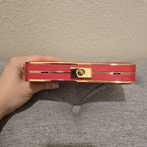Henri Bendel Red Party Starter Box Clutch With Gold Chain